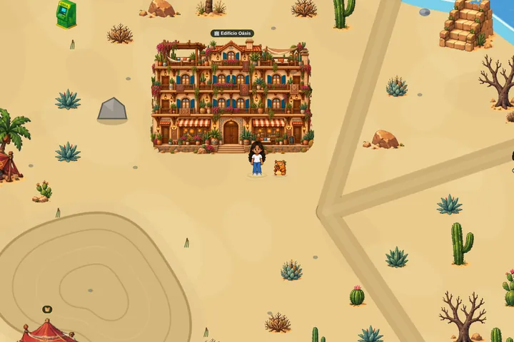 Ilha do deserto com cactos e dunas